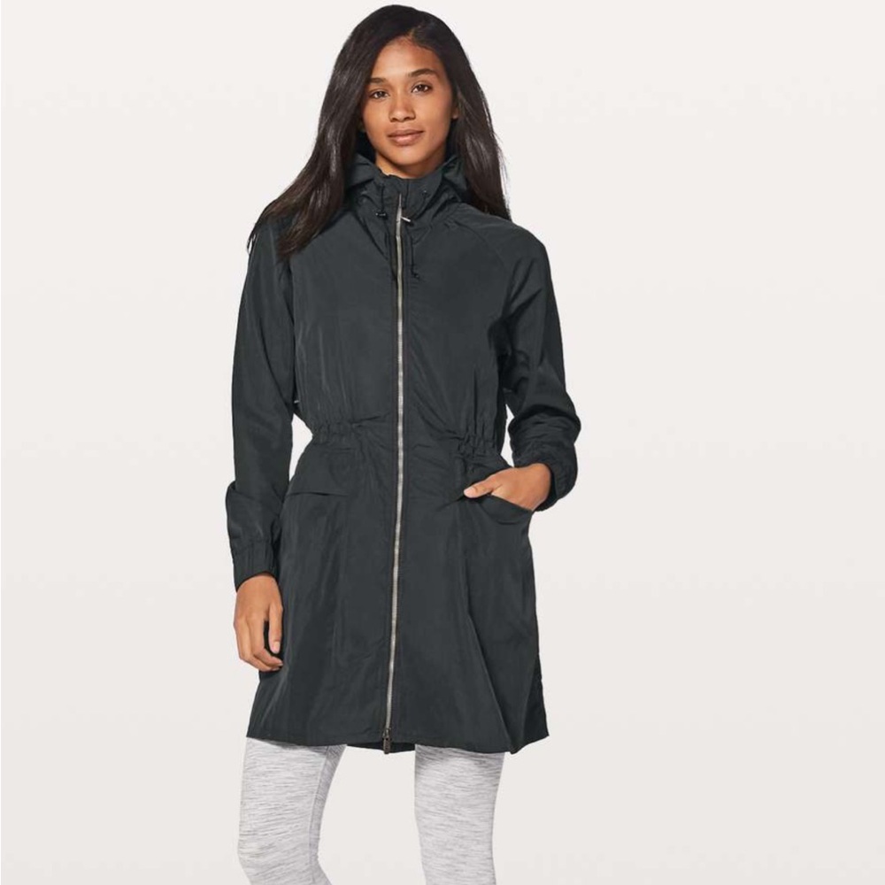 lululemon athletica Black Long Hooded Rain Jacket